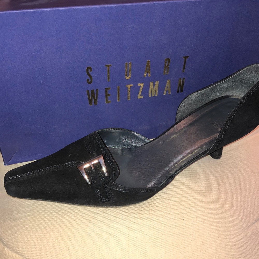 Stuart Weitzman Black Suede Shoe Low  Heel Size 9
